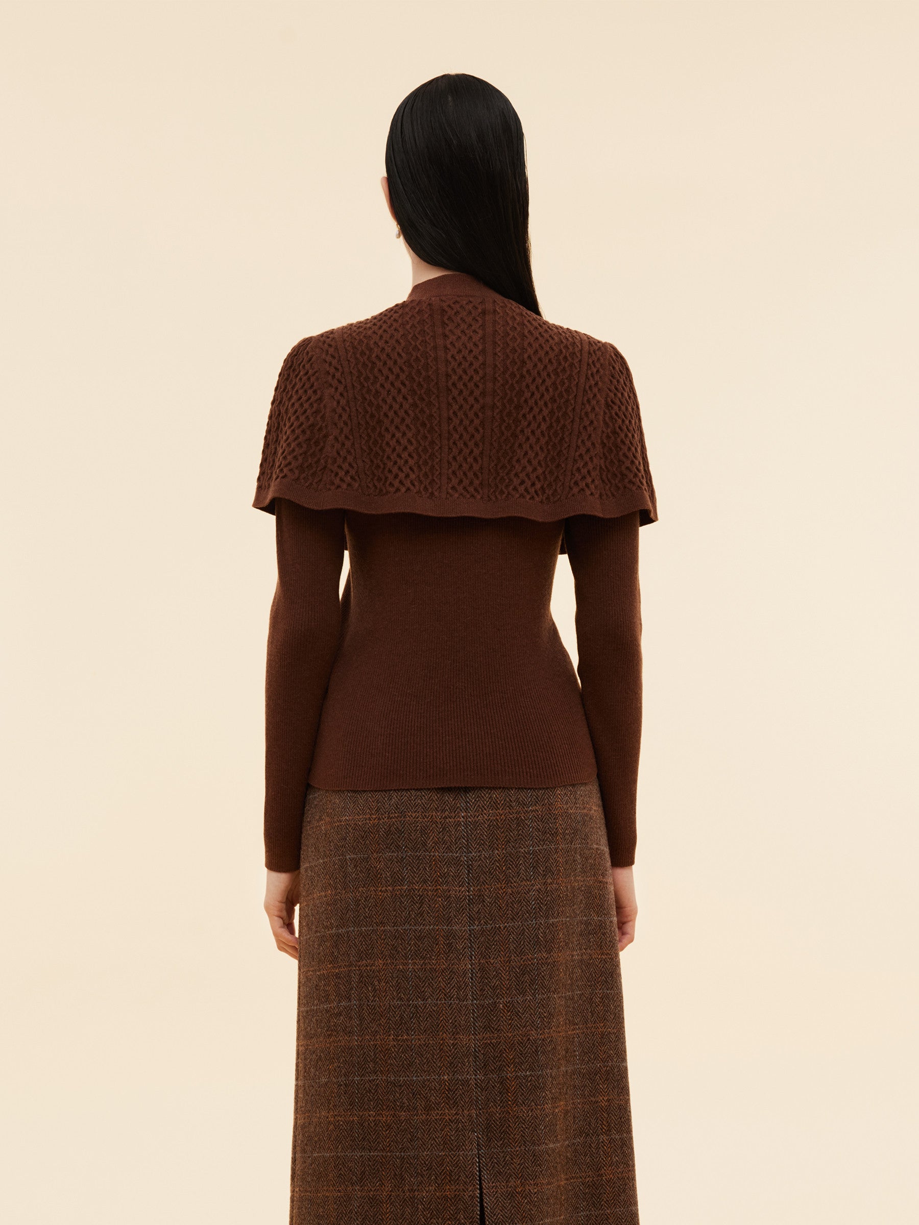 Lyocell Blend Knit Top And Cape Two-Piece Set