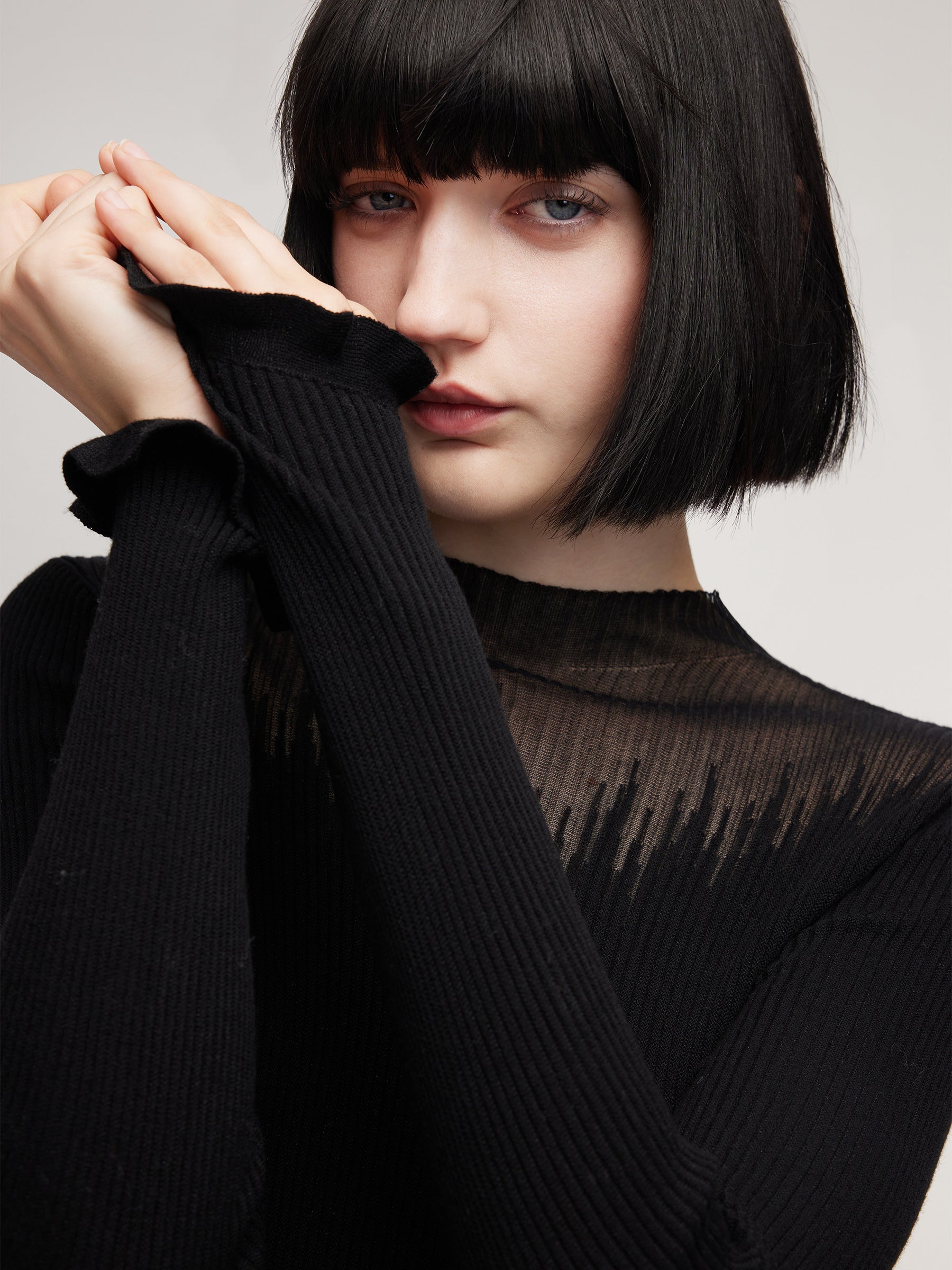 Tencel Wool Blend Mock Neck Women Knit Top