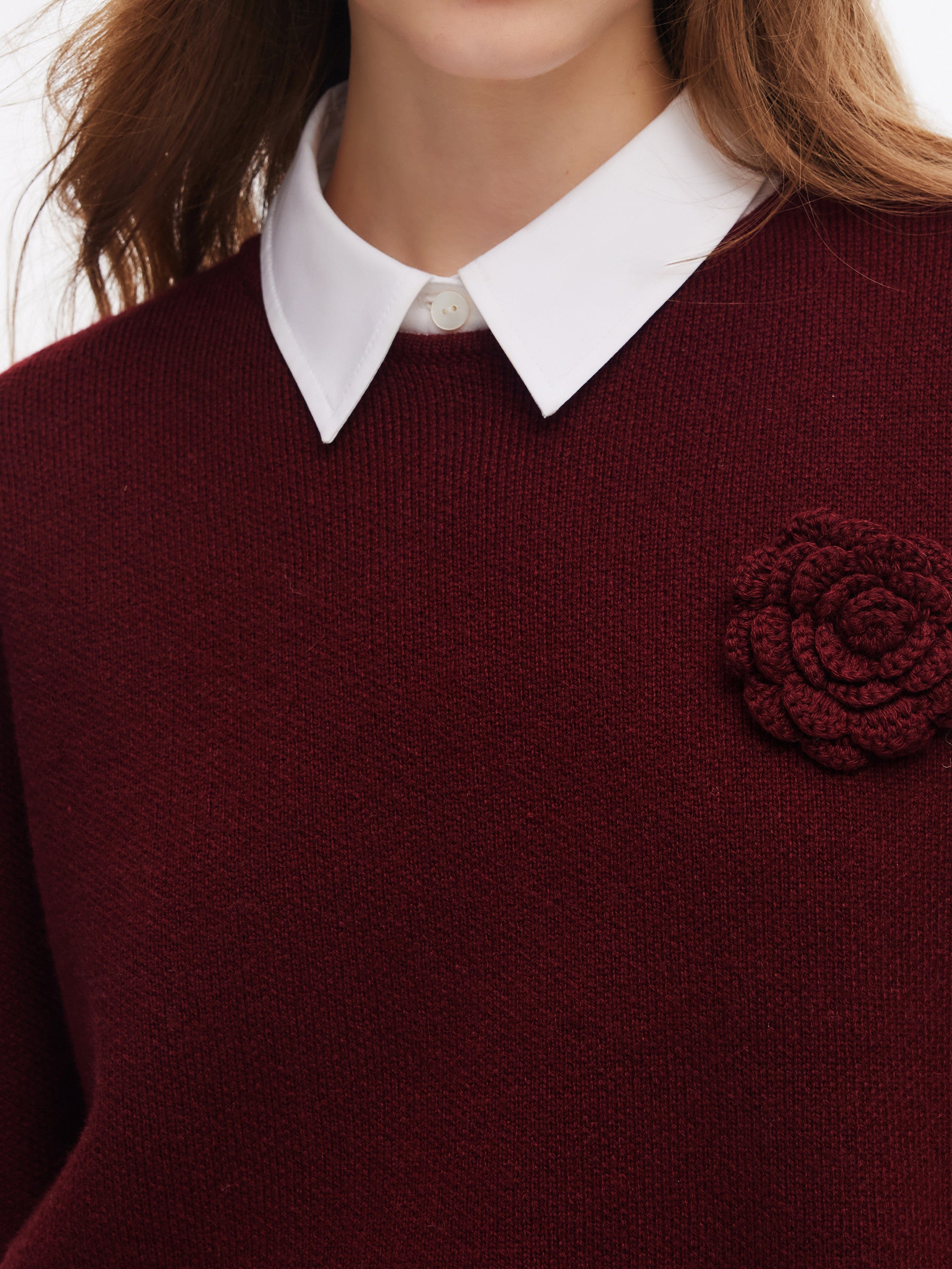 Wool Blend Women Knit Top With Detachable Brooch