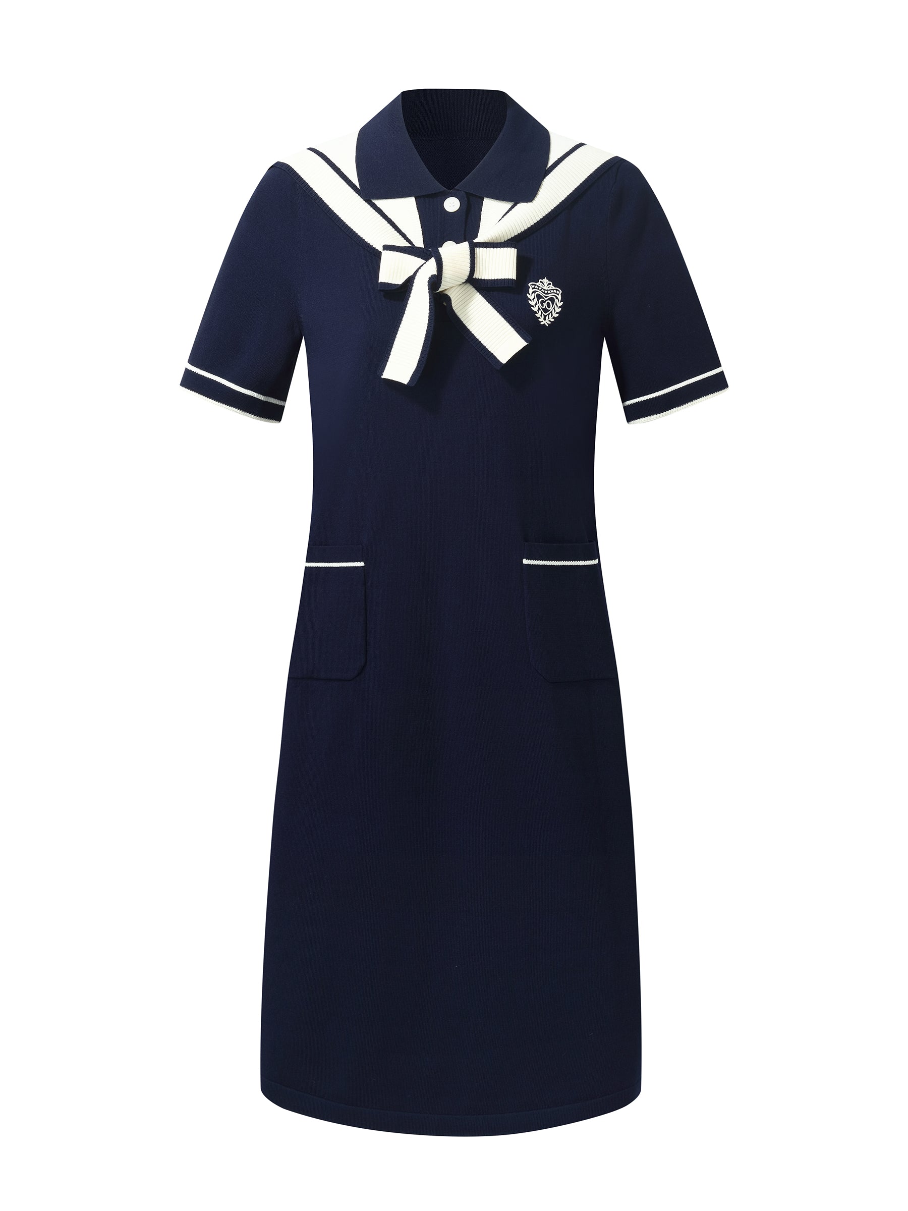 Tencel Blend Women Knit Mini Dress With Detachable Sailor Collar