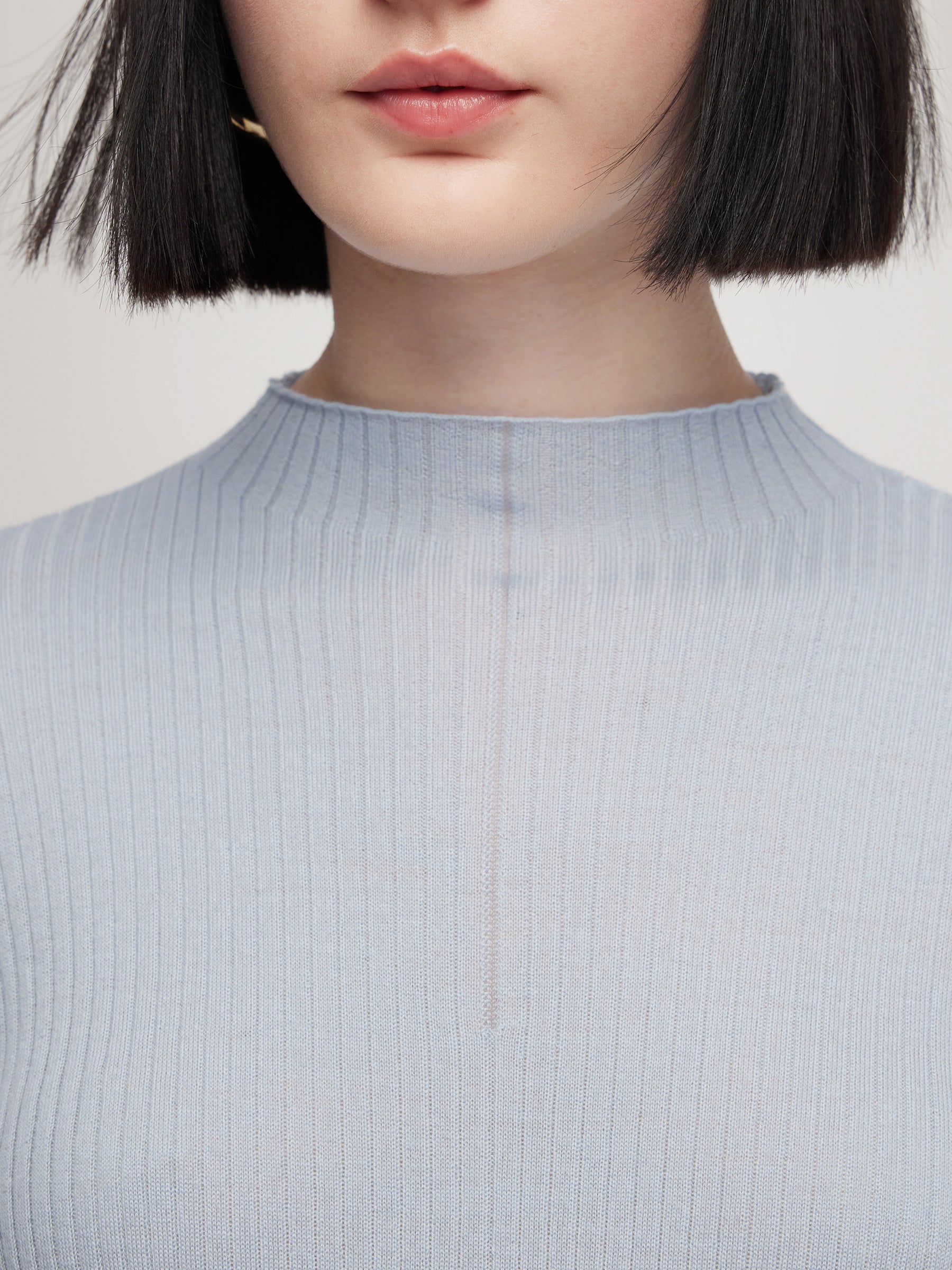 100% Washable Wool Mock Neck Women Knit Top