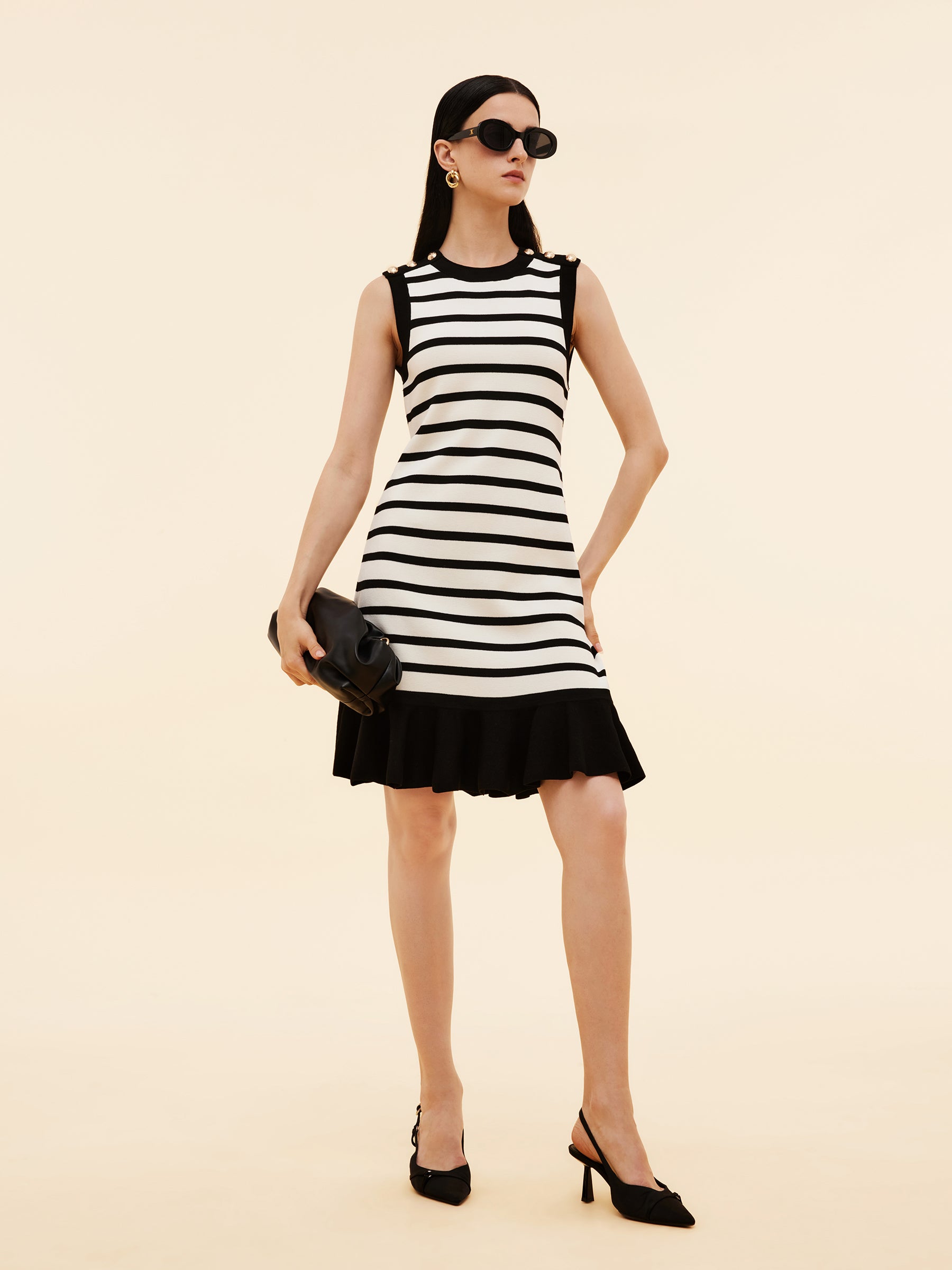 Tencel Blend Stripe Contrast Trim Women Knit Mini Tank Dress