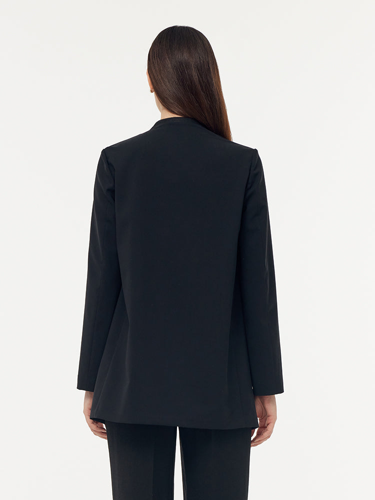 Machine Washable Wool Collarless Unisex Blazer