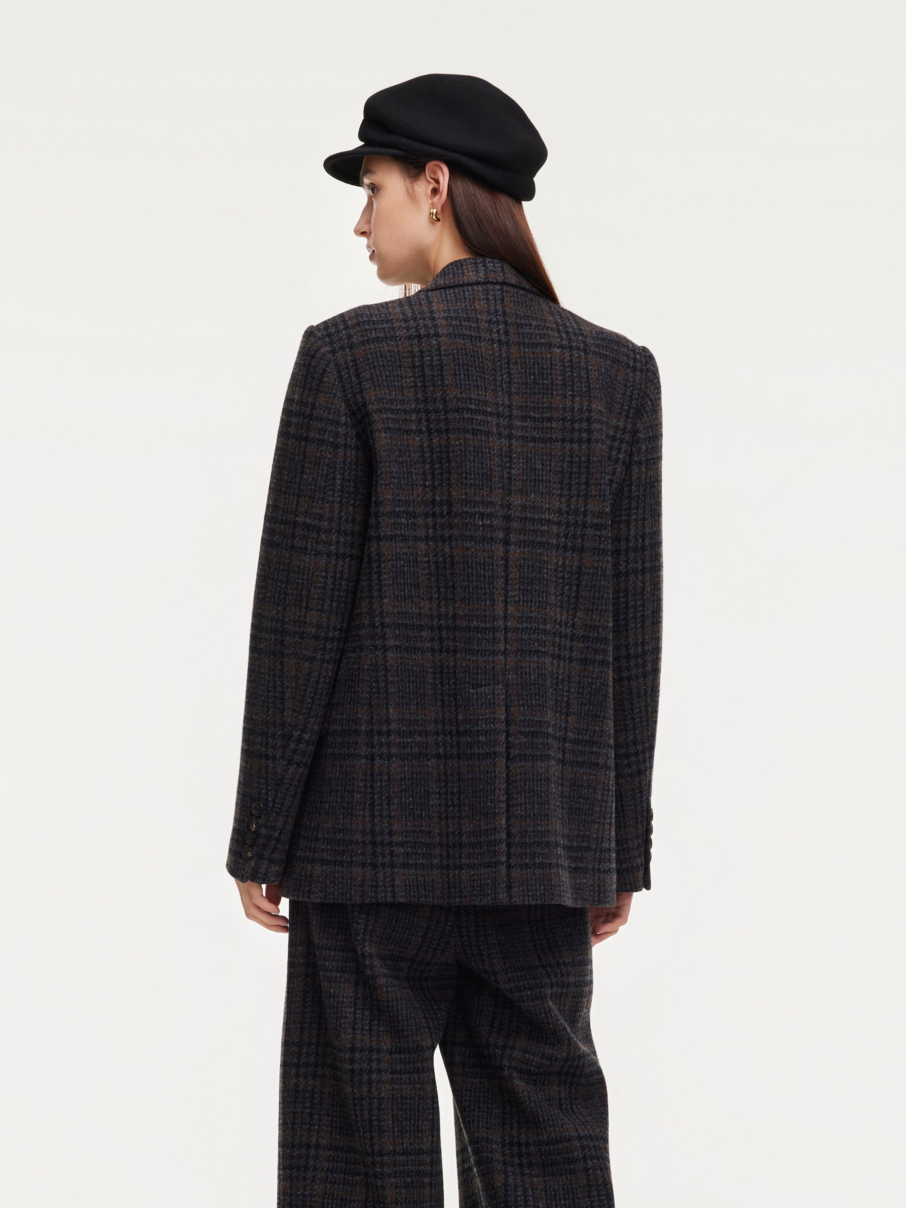 100% Wool Plaid Notched Collar Unisex Blazer