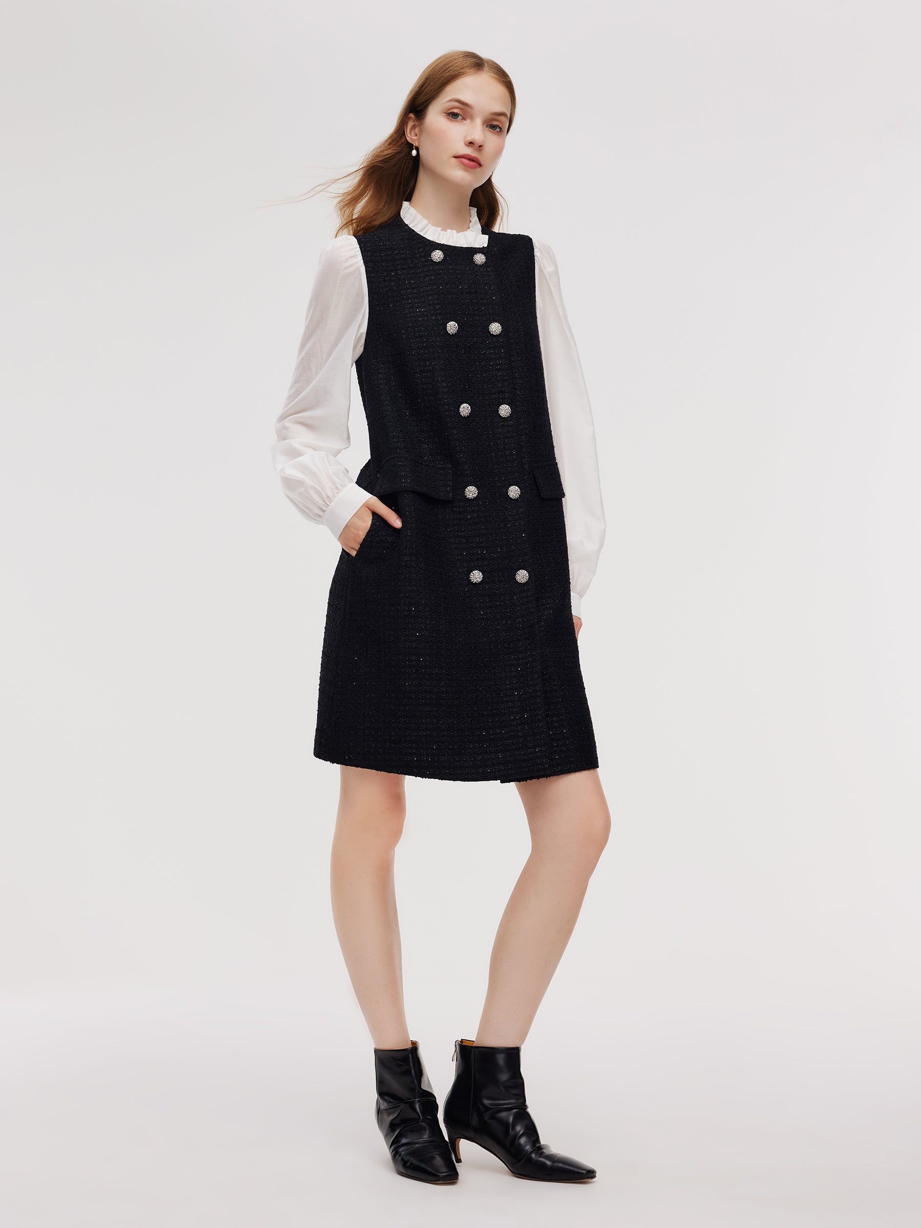 Tweed Faux Two-Piece Women Mini Dress