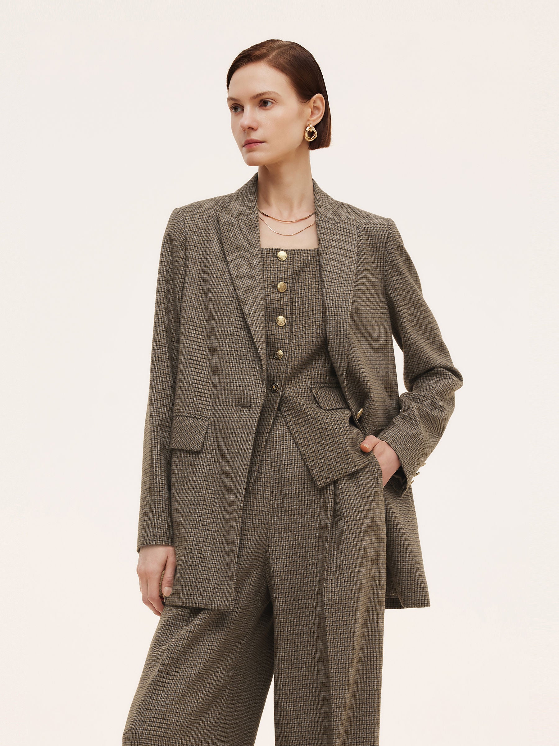 Plaid Notched Collar Women Blazer